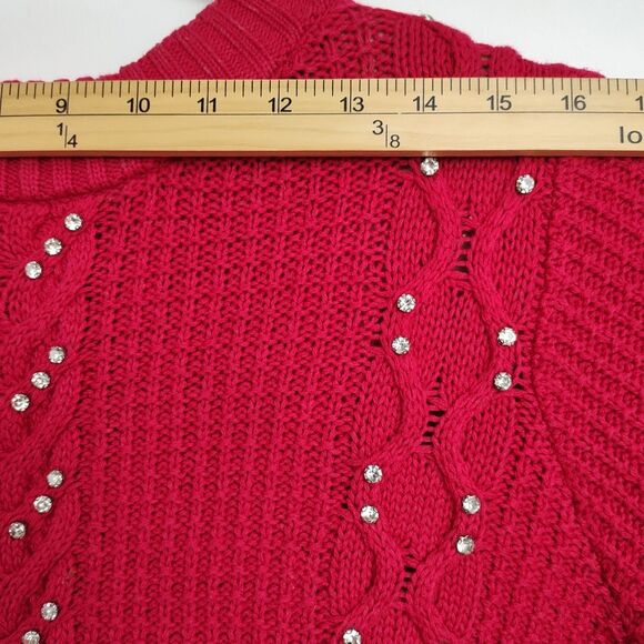 Roaman's Sweater Women's 14/16 Red Rhinestone Accents Cable Knit Pullover Crew - Picture 3 of 8